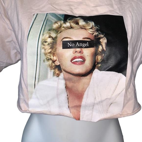 F21 Cropped No Angel Marylin Monroe Tee Raw Hem - Picture 3 of 8